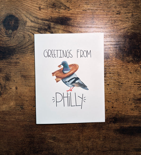 Greetings From Philly // Pretzel Pigeon Greeting Card